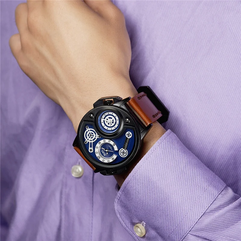 

Men Watch Sport Waterproof Fashion Wristwatch Montre Homme Genuine Leather Multiple Time Zone Male Casual Watch Dropshipping