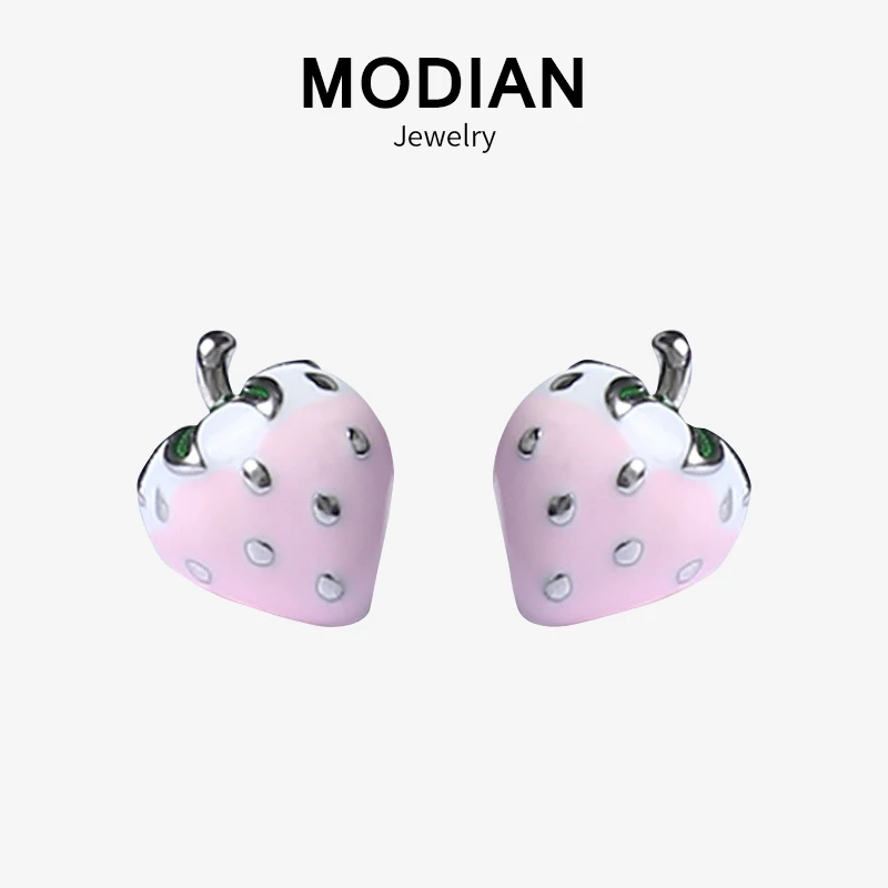 Modian Лидер продаж Модные Простые Эмаль клубника милые серьги 100% стерлингового