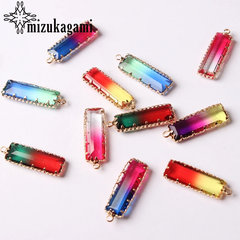 

Imitation Tourmaline Geometric Rectangle Crystal Drop Charms Pendant 8*23MM 1pcs For Drop Necklace Jewelry Making Accessories