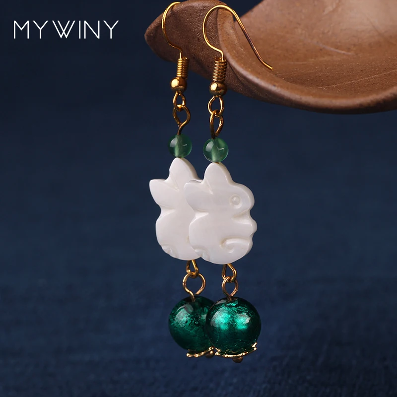 MYWINY этнические розовые белые серьги-подвески в виде ракушки кролика для женщин