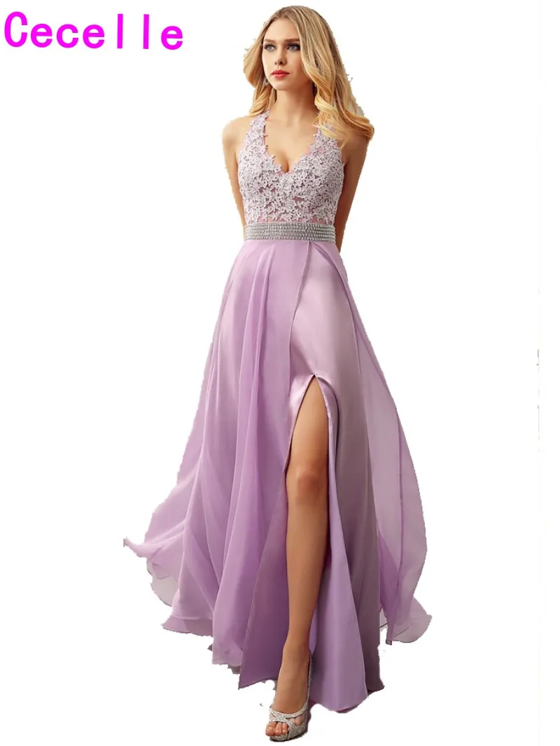 Новое сексуальное сиреневое шифоновое вечернее платье трапециевидной формы с v