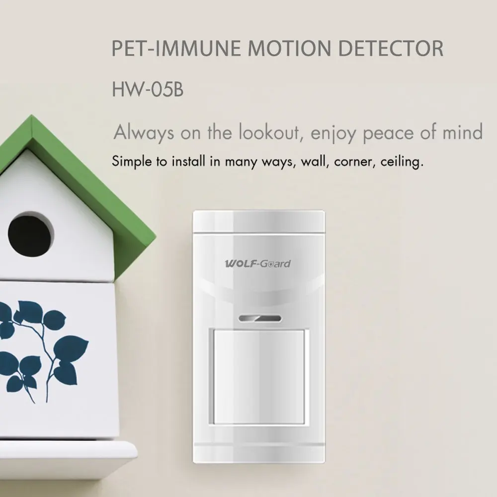 Wolf-Guard Smart Wireless Pet Immune PIR Motion Sensor 433MHz 110° Detector for Home Alarm Security Burglar System White | Безопасность