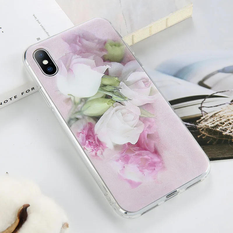AC5538 USLION розы силиконовый чехол для телефона для iphone X XR XS Max Цветочные листья чехол s для iphone 7 8 6 6S Plus Мягкий ТПУ задняя крышка - Цвет: AC5538