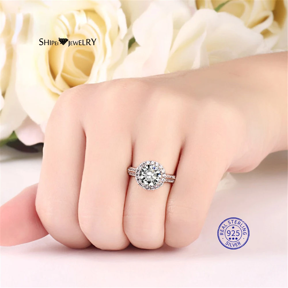ShiPei 100% 925 пробы серебро 2ct создан Муассанит Сердце и стрелы обручальное кольцо для