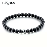 longway 6mm antique matte onyx beads bracelets bangles men and white stone bracelets pluseras sbr160117