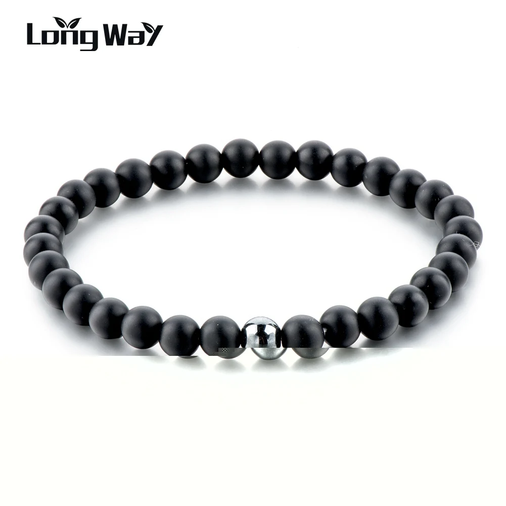 Браслеты и обручи LongWay 6 мм из антикварных матовых ониксовых бусин мужские