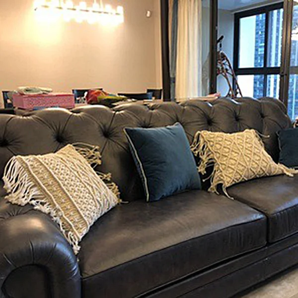 Тканая квадратная наволочка с бахромой ручной работы макраме кисточками в стиле