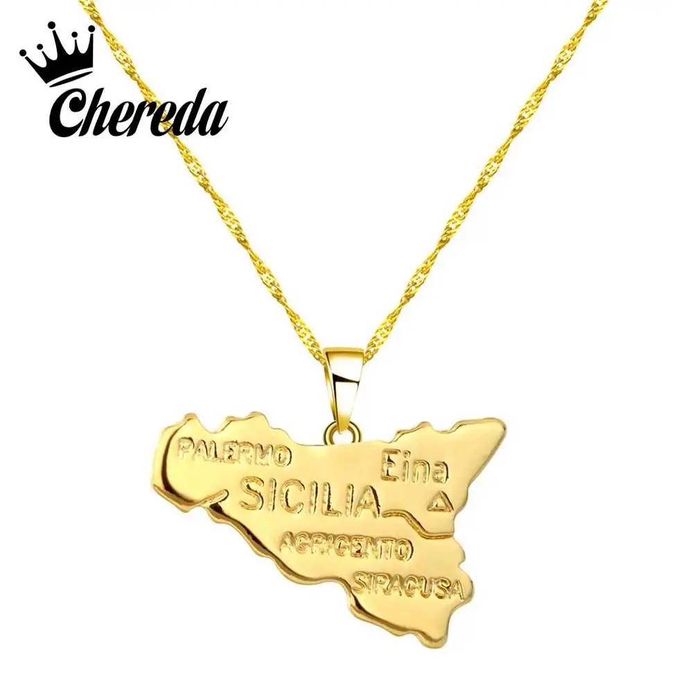Ожерелье Chereda i love с Италией Сицилией и картой женское модное очаровательное