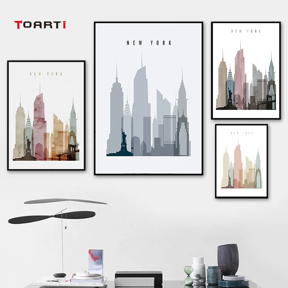 Абстрактная картина: Нью Йорк Skyline настенное искусство холст картина Статуя