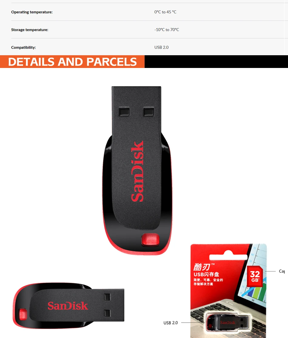 Sandisk CZ50 USB флеш-накопитель, мини-флеш-накопитель, автомобильная USB флешка, 8 ГБ, 16 ГБ, 32 ГБ, 64 ГБ, 128 ГБ, карта памяти, флешка