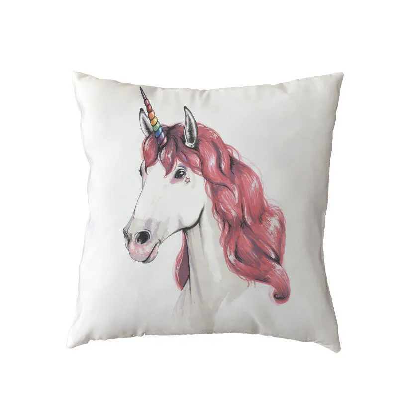 Noble Unicorn Pattern Cushion Cover Polyester Peach Skin Beautiful Rainbow Colorful Letters Warm Simple Style Pillow Decoration | Дом и сад