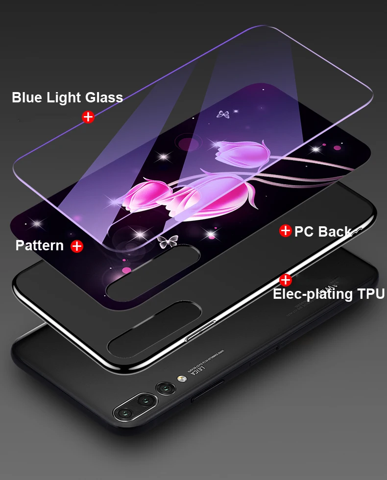 Elec-plating Bumper Tempered Glass Case for Huawei P20 Lite Pro Honor 10 9i 8 7C Enjoy Plus Play Blue Light Anti-knock |