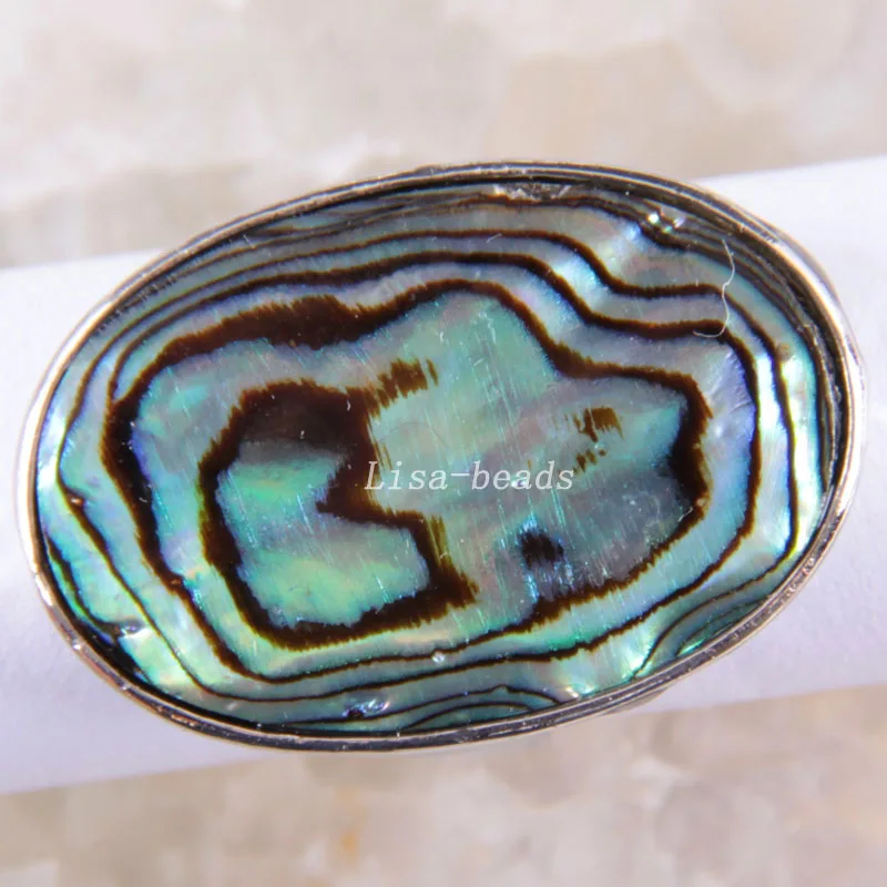 

Free Shipping Fashion Jewelry Oval Natural Blue New Zealand Abalone Shell Zinc Alloy Finger Ring Adjustable SZ 8-12 RZ262