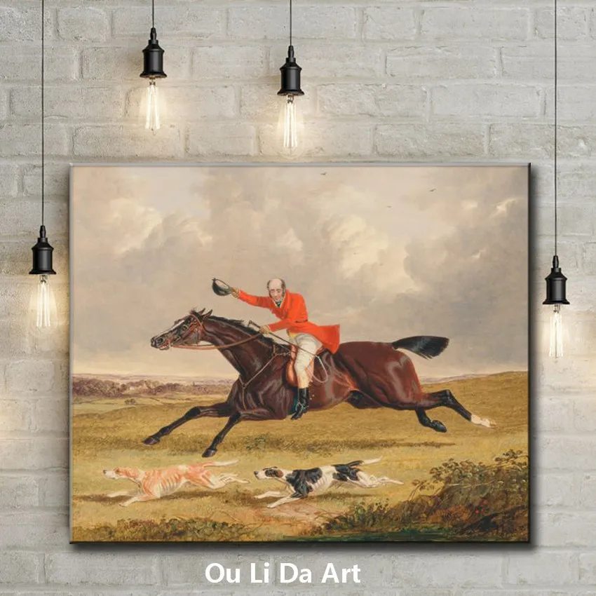 Классические фигурки Эрл лошадь собаки пейзаж для бега картина маслом печать на