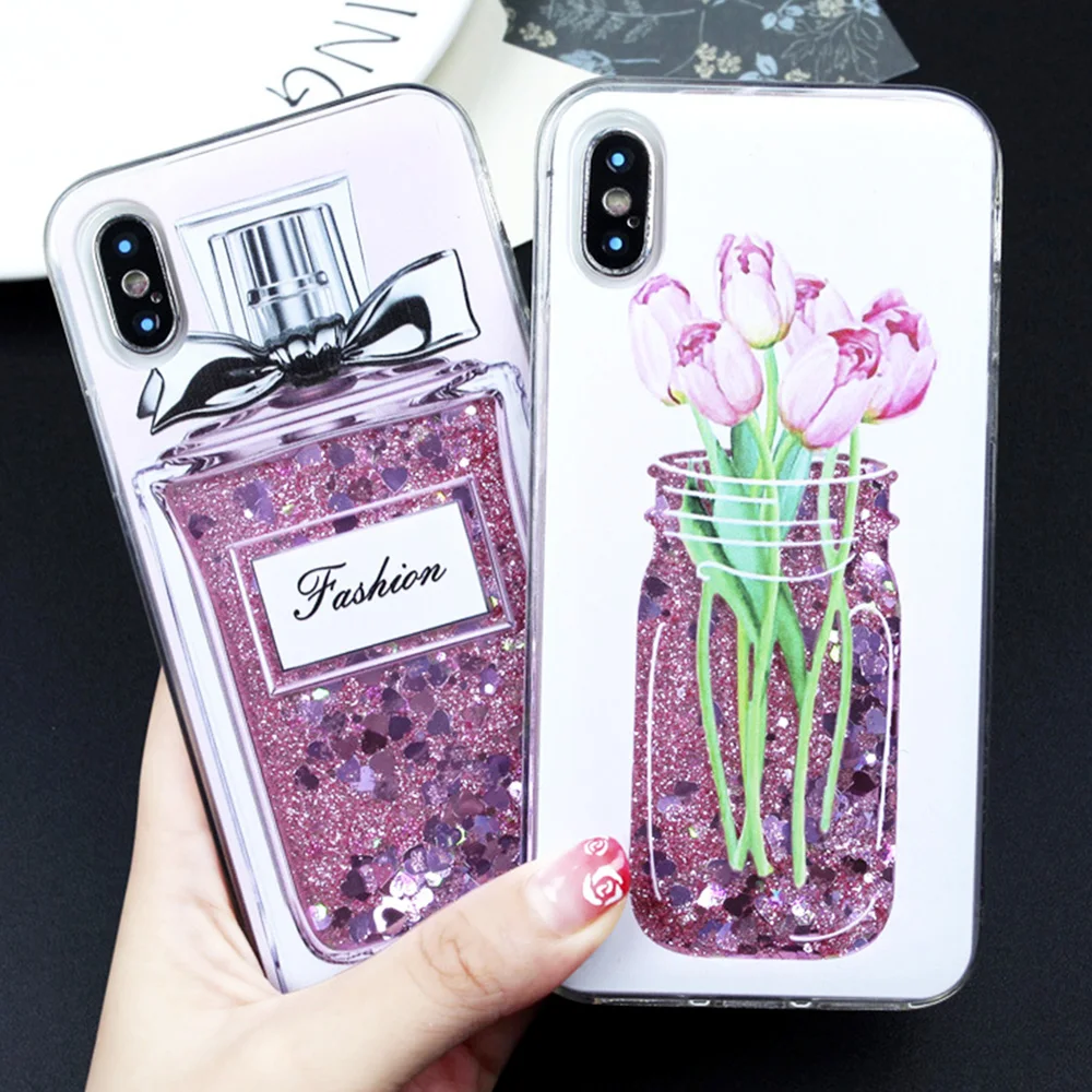 Liquid Glitter Case For iPhone XR Cover X XS Max SE 5 5S 7 8 6 6s Plus Cat Perfume Bottle Quicksand Dynamic |