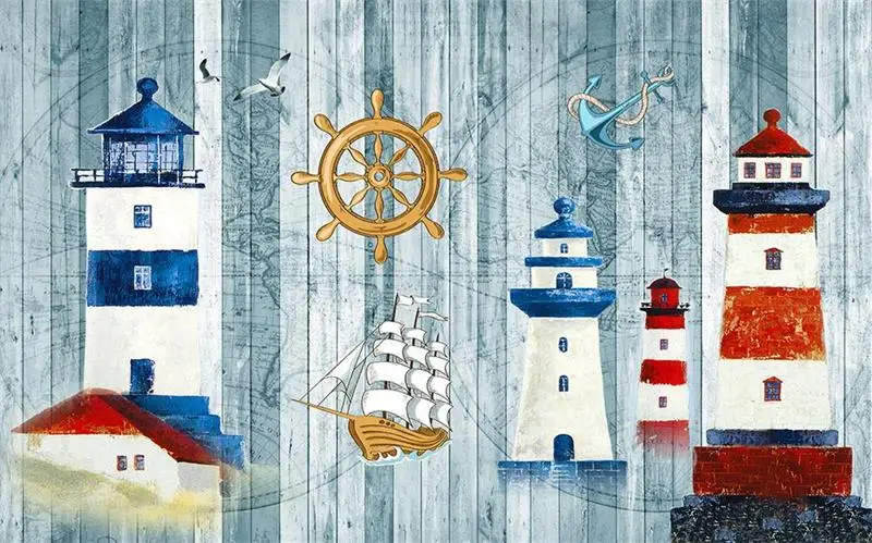 Пользовательские 3d фото обои детская комната росписи мультфильм Маяк море