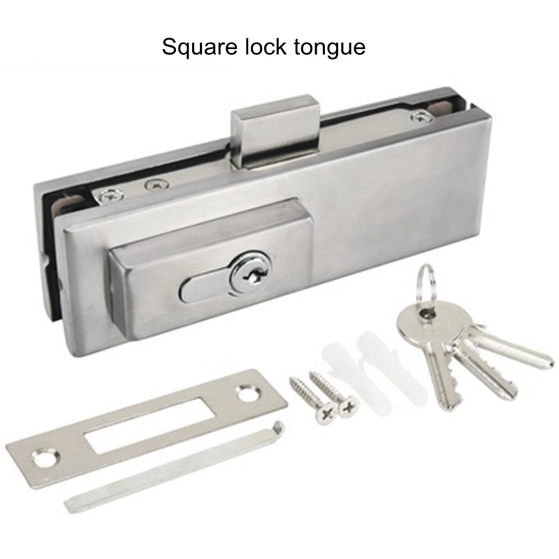 Square lock tongue Коммерческая Прочная нержавеющая сталь 10 мм-12 мм Противоугонный стеклянный дверной замок безрамный раздвижной замок с 3 ключами - Цвет: Square lock tongue