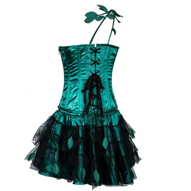 Бурлеск зеленый атлас Рождество восторженные корсет платье в викторианском