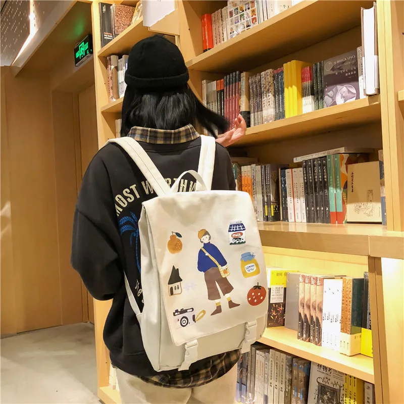 Женский холщовый школьный рюкзак для подростков Mochilas Bookbag модный школьный рюкзак для девочек черная школьная сумка