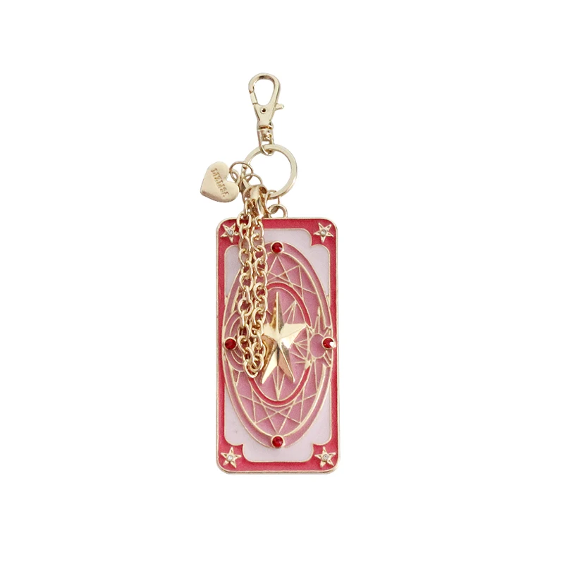 5385 SANSUMMER Fashion Metal Key Chains Women Cartoon Powder Yellow Cards Key Chains Lovely Gold Female Key Chains 5383 - Цвет: 5385
