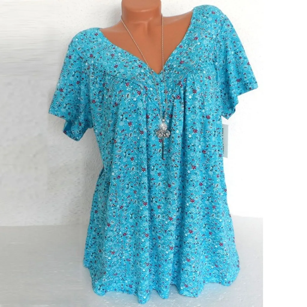 Модные женские блузки, Camisa Feminina размера плюс, короткий рукав, v-образный вырез, принт, блузка, пуловер, топы, женские блузки, Roupa Feminina
