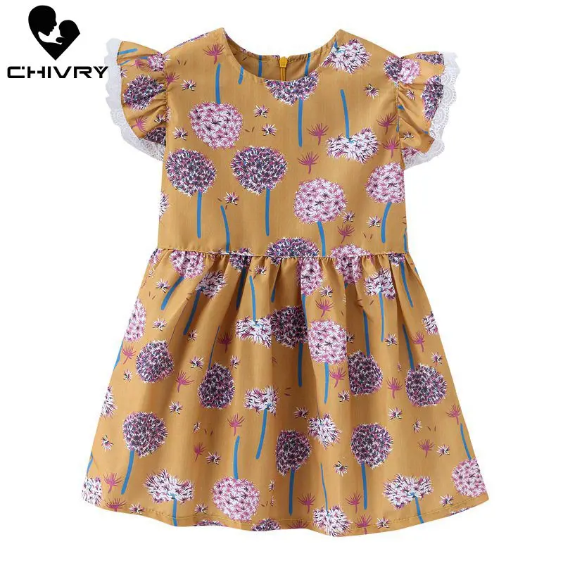 Summer Girls Cute Floral Flower Print A-line Dress Kids Baby Fly Short Sleeve O-Neck Princess Dresses Children Clothing | Детская одежда