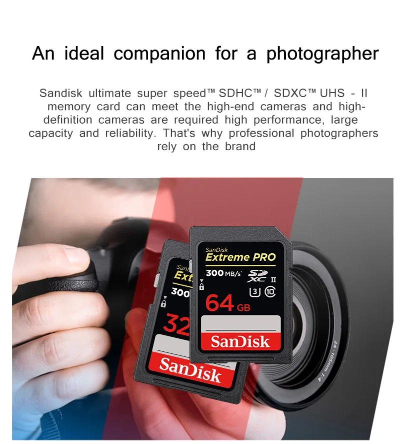 Оригинальная флеш-Карта SanDisk, SD карта, 128 ГБ, экстремально высокая скорость, SD карта, 64 ГБ, класс 10 U3, карта памяти, 32 ГБ, для камеры, USH-II карта