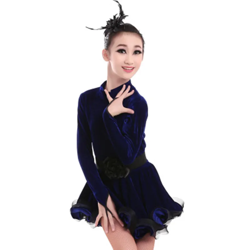 Новый детский Золотой бархатный латинский танец платье девушки с длинным