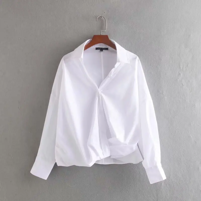 Summer Women Full Sleeve White and Black Shirt Front Knotted Casual Korean Female Shirts Spring Ladies Tops | Женская одежда