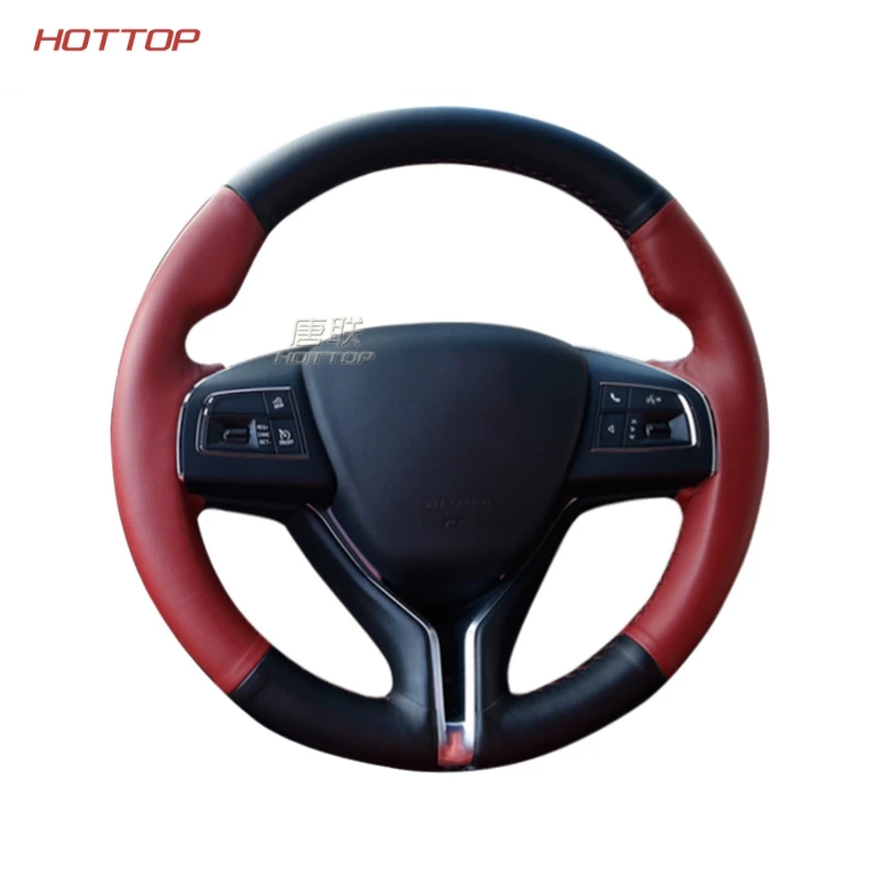Black red 1pc Крышка рулевого колеса автомобиля из натуральной кожи авто аксессуары подходят для Maserati Levante Ghibli - Название цвета: Black red 1pc