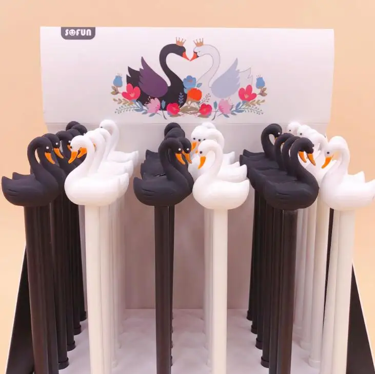 4 Pcs/set Kawaii Animal Beautiful Black White Swans Gel Pens 0.5mm Silicone Neutral Pens Stationery Office School Supplies