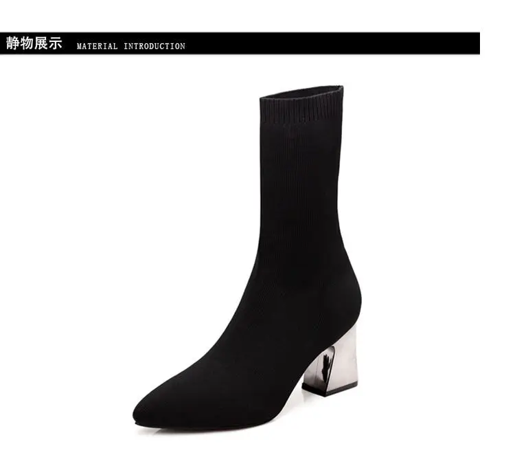Обувь Bootee/ г.; женские сапоги; чулки; носки со шнуровкой; ботильоны черного цвета с острым носком; весенние ботинки на высоком каблуке из микрофибры на шнуровке в римском стиле - Цвет: 1