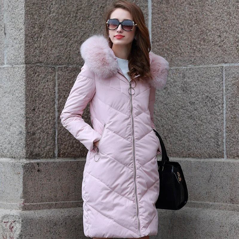Новинка 2017 года Пуховые пальто женщин реального меховой воротник женский жакет с