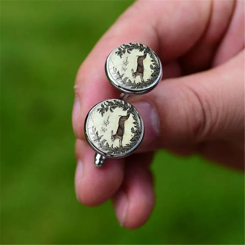 Easter Bunny Glass Dome Cabochon Men Cufflinks Jewelry Accessories Gift Creative Classic Shirt | Украшения и аксессуары
