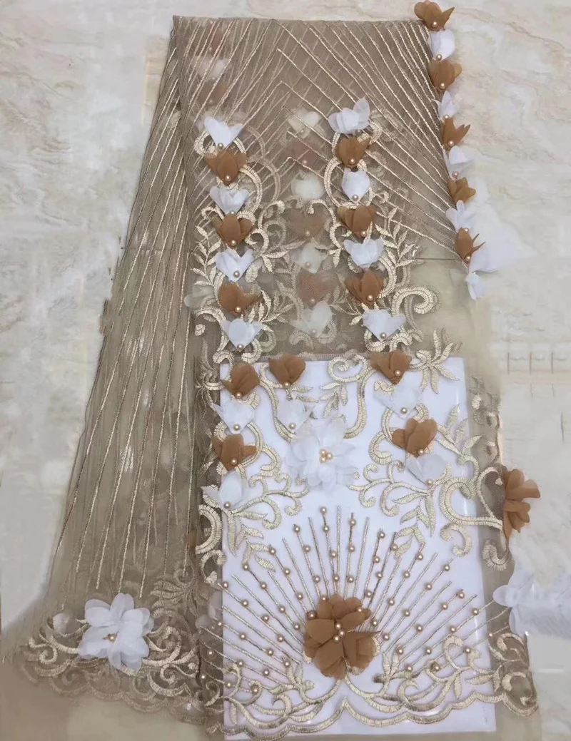 (5yards/pc) High quality African tulle lace 3D flowers appliqued French fabric with lots of beads for party dress FLC919 | Дом и сад