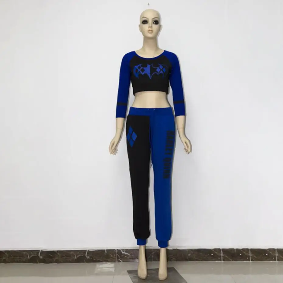 VEVEFHUANG отряд самоубийц Харли Квинн женские костюмы для косплея, толстовки, футболки, топы, бегуны, брюки, спортивные штаны, спортивный костюм - Цвет: blue suit