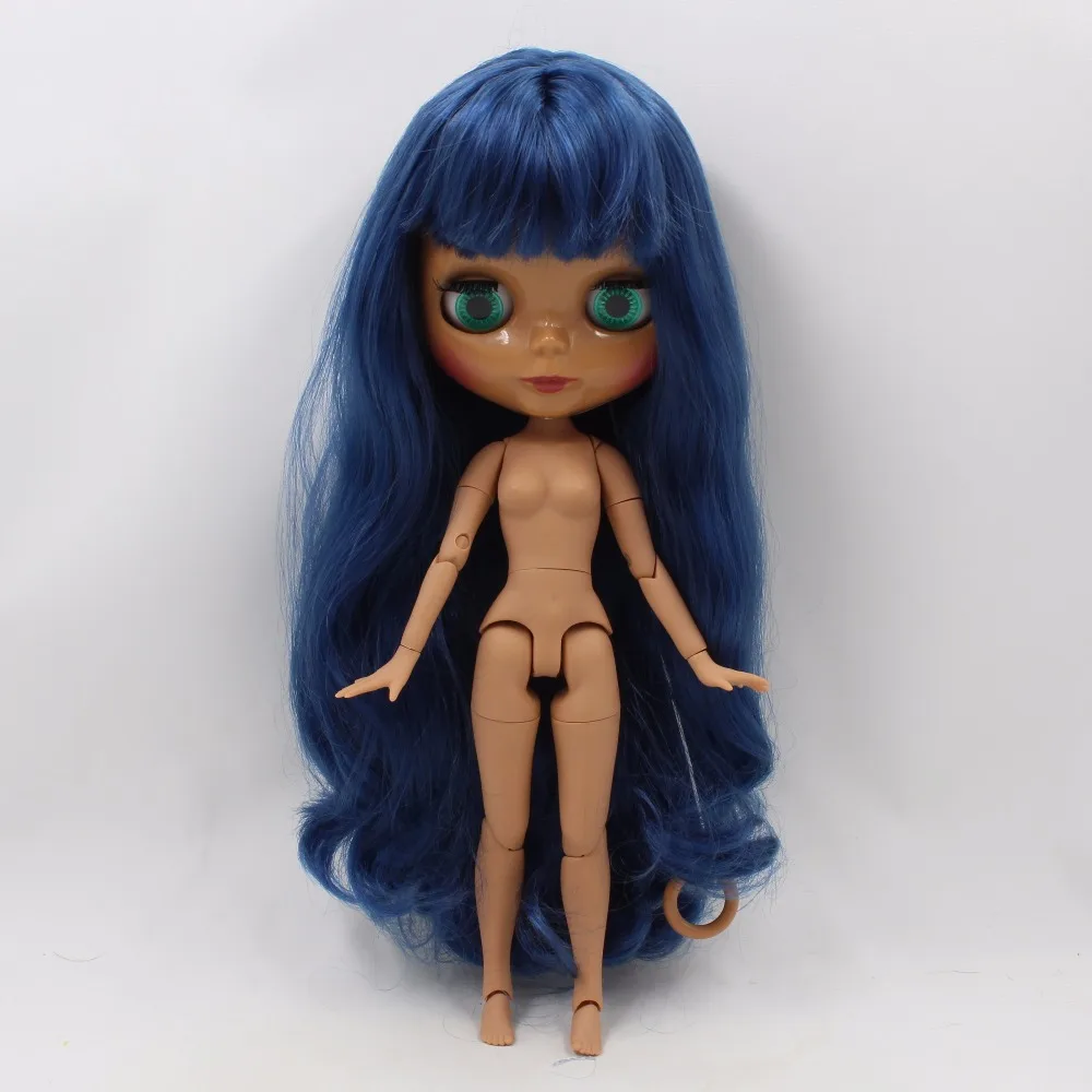 Ледяной DBS Blyth кукла 1/6 bjd синие волосы темная кожа блестящее лицо совместное тело