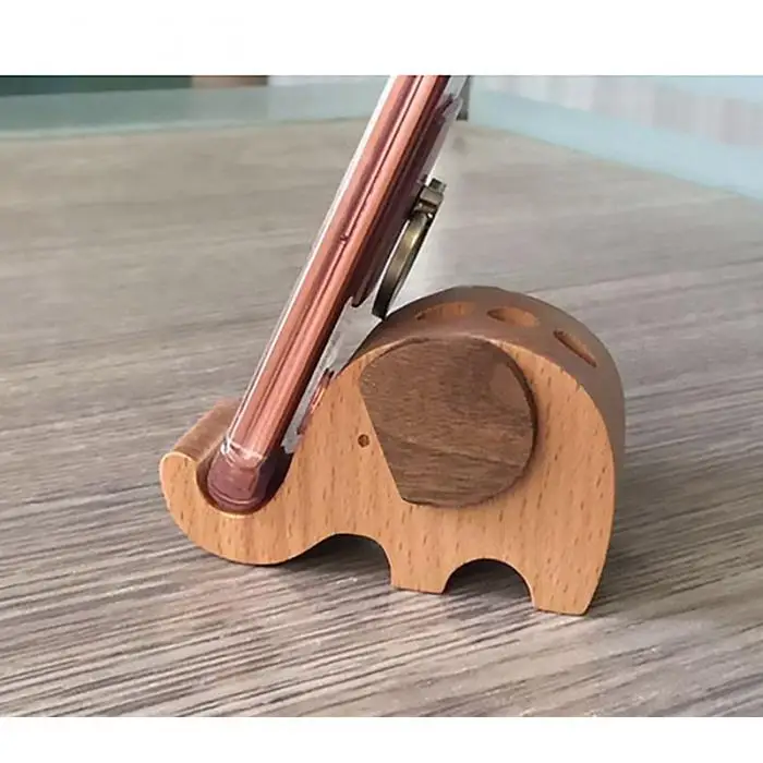 Elephant Style Environmental Wooden Mobile Phone Holders For Desk Pen Pencil Container Office Home Cell Phone Stand Case
