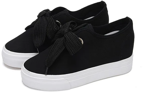 Maggie's Walker Women Trendy Canvas Casual Shoes with Bow-tie Platform Lace-up Outdoor White/Black Size 35~40 | Обувь