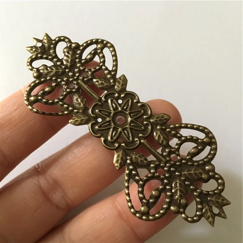

10Pcs Filigree Flower Wrap Connector Antique For Bracelet Necklace DIY,Bronze Tone,7.4X3.1cm