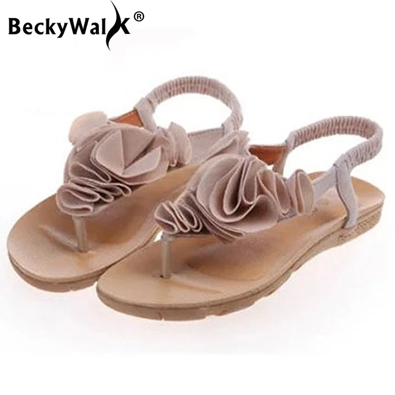 BeckyWalk/Вьетнамки женские сандалии на плоской подошве с цветами пляжная обувь в