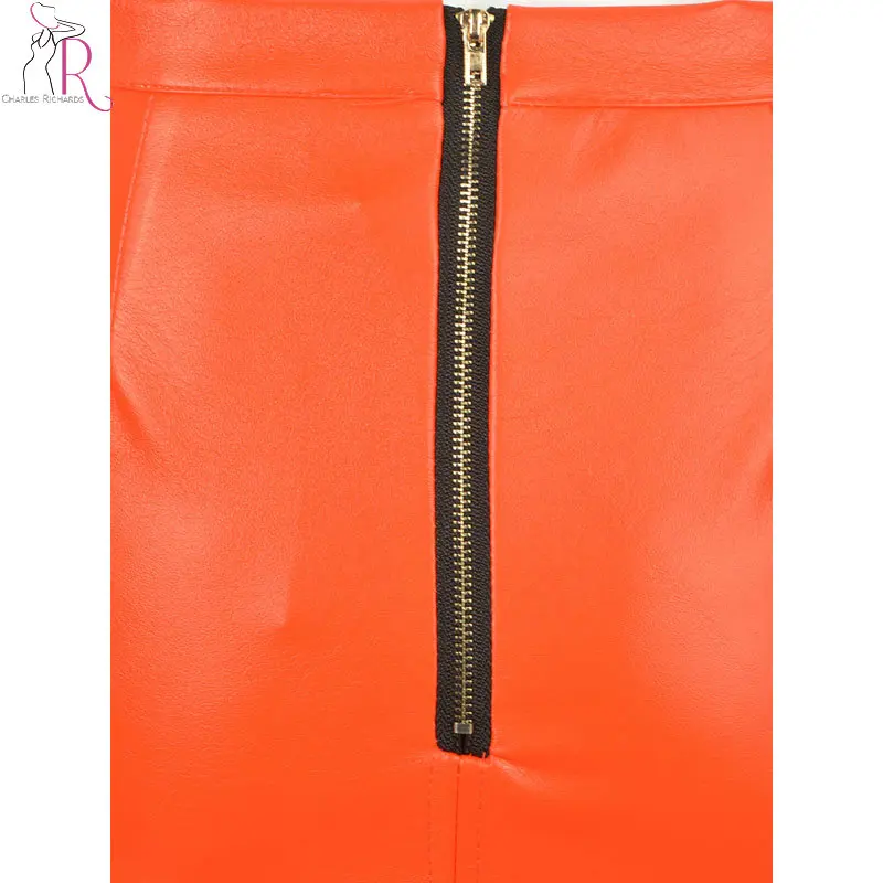 2017 Весна новое поступление PU искусственная кожа Высокая талия молния сзади миди