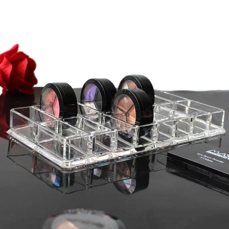Acrylic Clear Makeup Organizer 16 Slots Lipstick Holder Powder Storage Box Dress Table Eye shadow Blush Shelf | Дом и сад