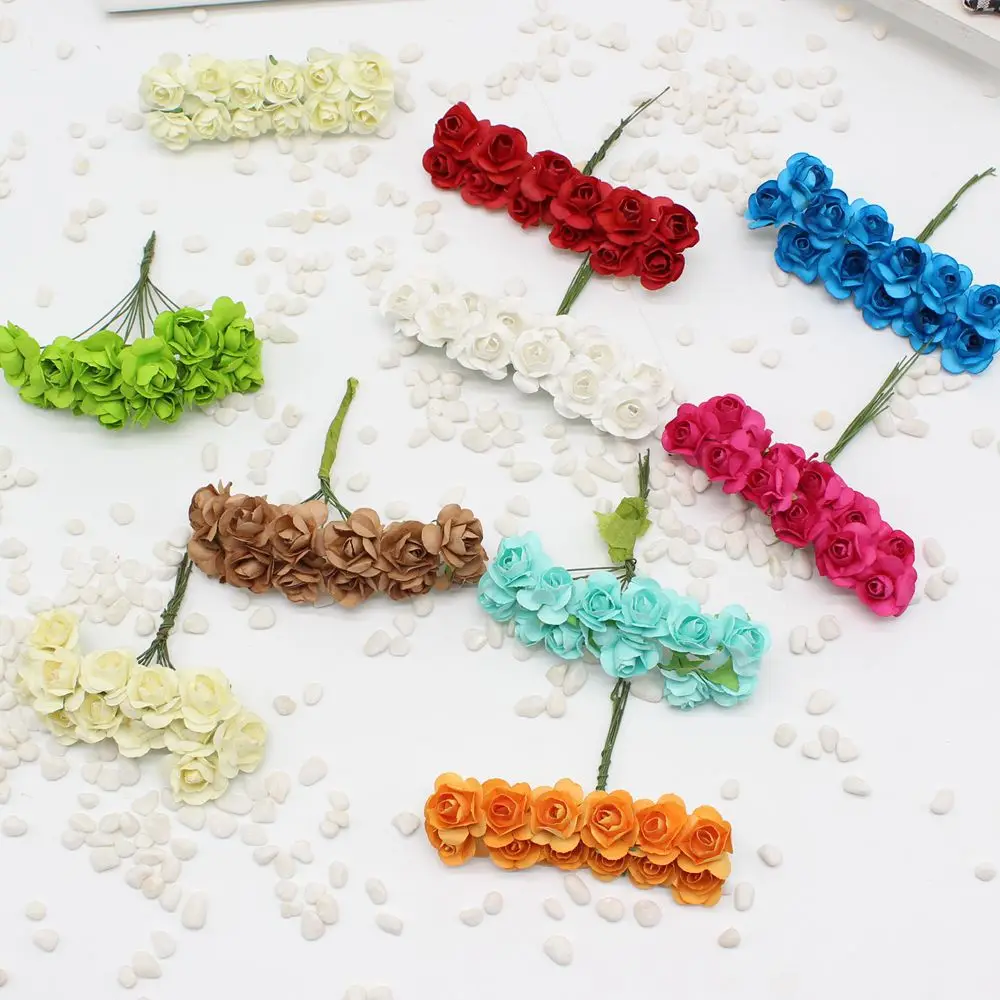 12 шт Мини Роза бумага ручной работы искусственный цветок свадебное оформление