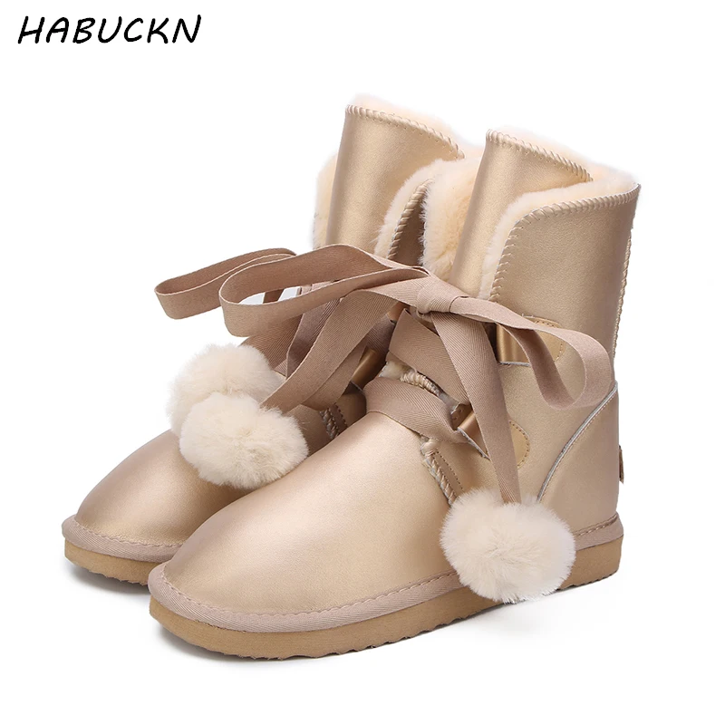 HABUCKN/высококачественные австралийские классические модные зимние сапоги из натуральной кожи; женская теплая зимняя водонепроницаемая обувь для женщин