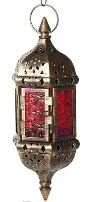 Red 2PCS Винтажный металлический полый стеклянный марокканский подвесной чайный светильник, декоративный фонарь, совпадающий блок свечей, маленький чайный светильник, домашний декор - Цвет: Red 2PCS