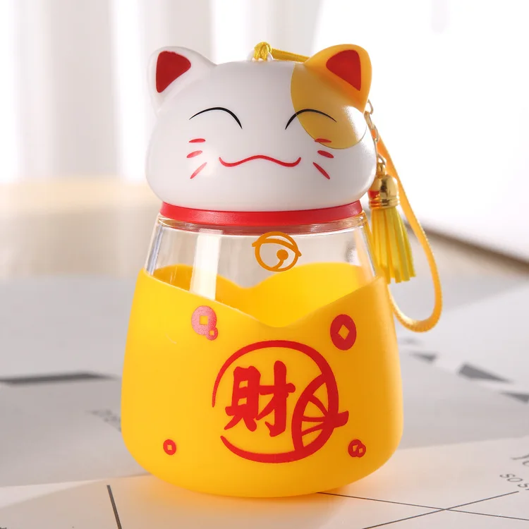 Yellow cat Силиконовая куртка кошка мультфильм Креативный с веревкой офис анти-обжигающее стекло счастливый улыбающийся Кот Детский подарок портативный стакан для воды - Цвет: Yellow cat