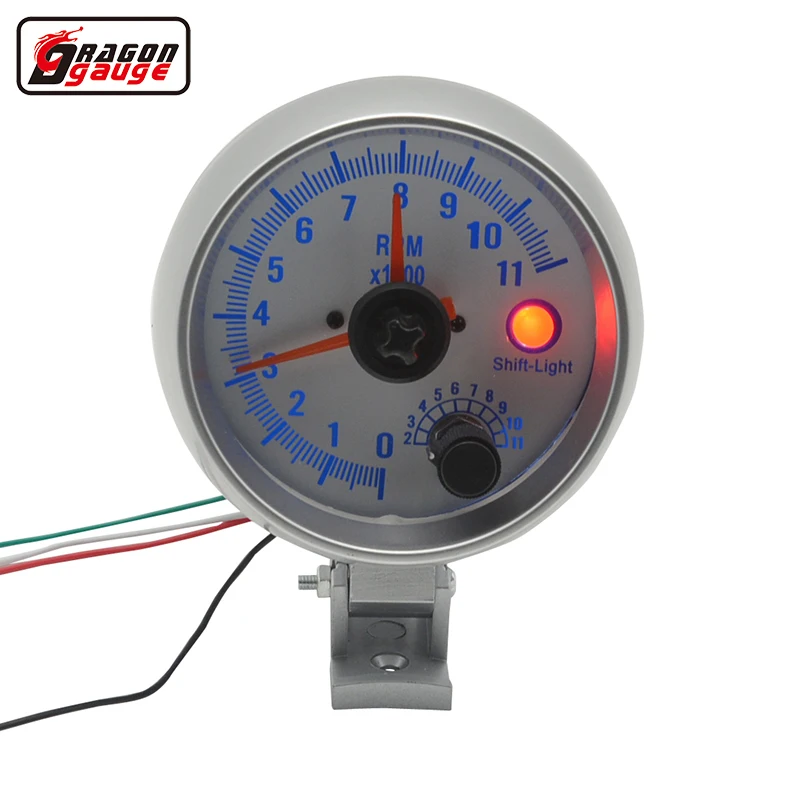 

Dragon gauge 3.75 inch silver shell white backlight car tachometer double pointer 0-11000 RPM gauge Manually adjust the warning