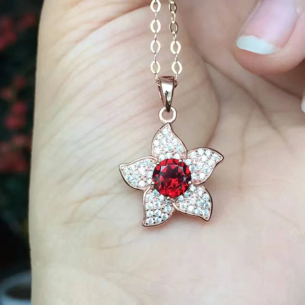 

Natural red garnet gem jewelry sets natural gemstone Pendant ring 925 silver Elegant Flower starfish women anniversary jewelry