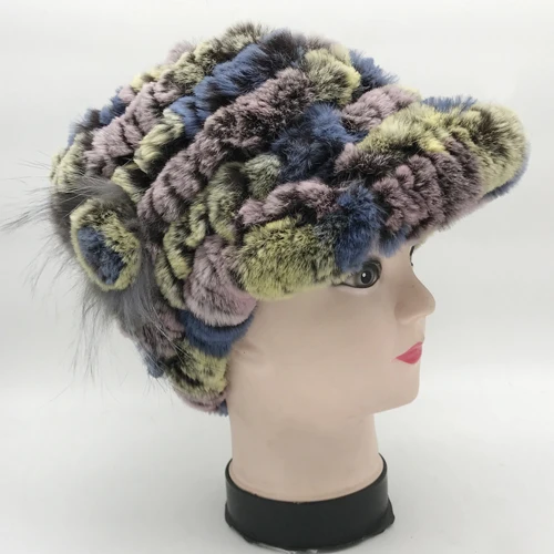colorful 5 Новые зимние женские полосатые и цветочные натуральные шапки из меха кролика рекс вязаная русская натуральная шапка из меха кролика рекс теплая Женская шапка из натурального меха - Цвет: colorful 5